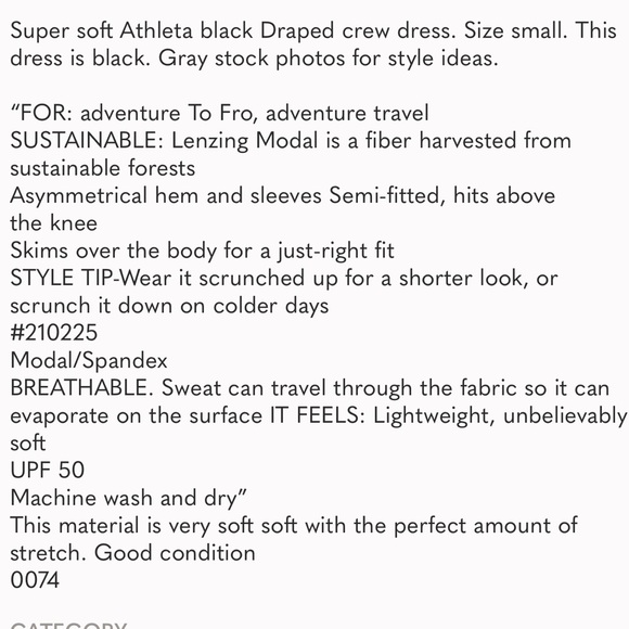 Athleta Draped Crew Dress - size XS Black color - Picture 12 of 12